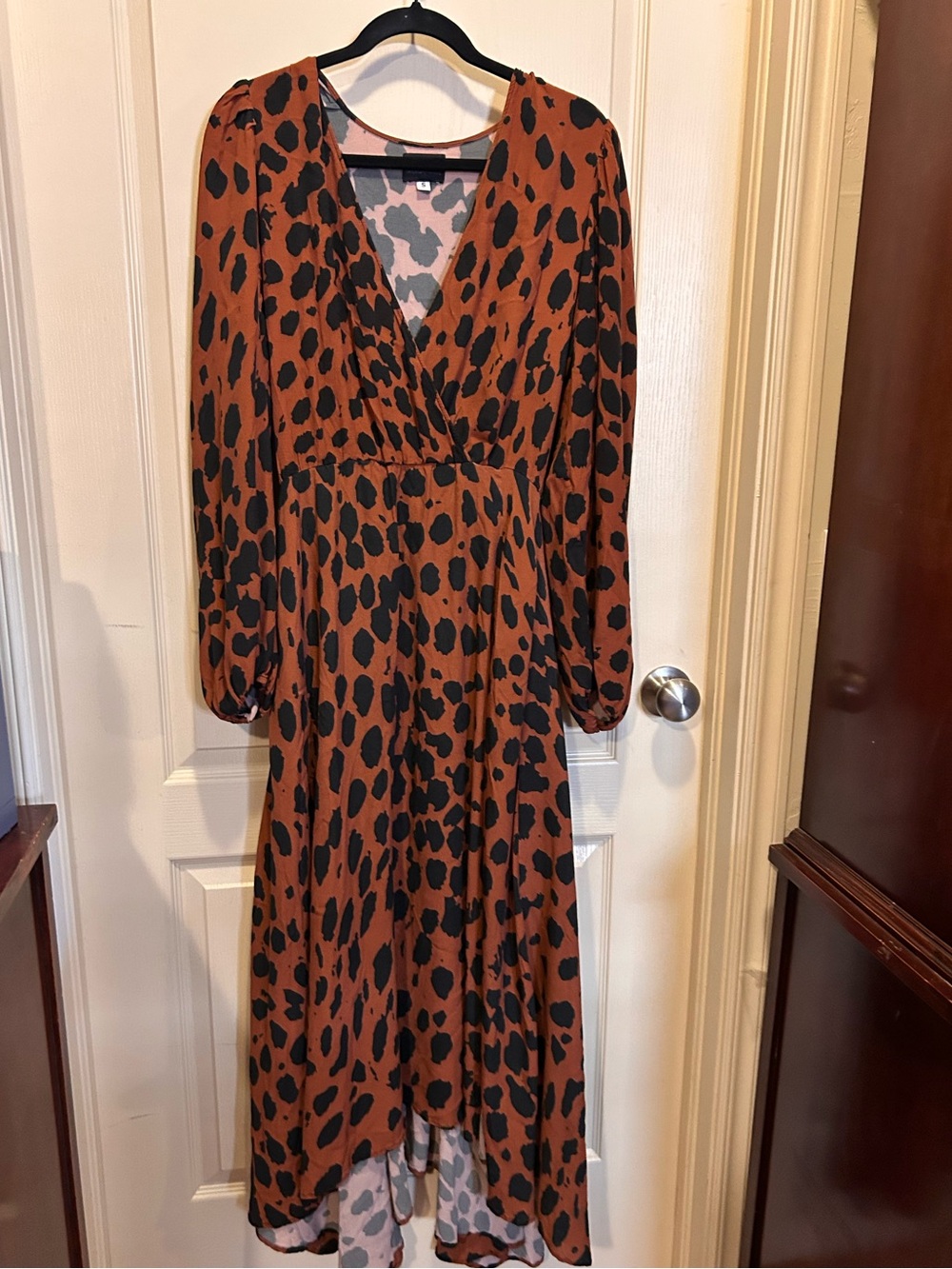 Womens Rust Animal Print Wrap Maxi Dress